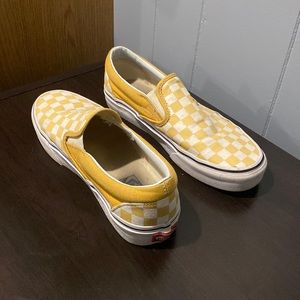 Yellow checkered slip on vans